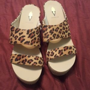 Cheetah print slide on wedges